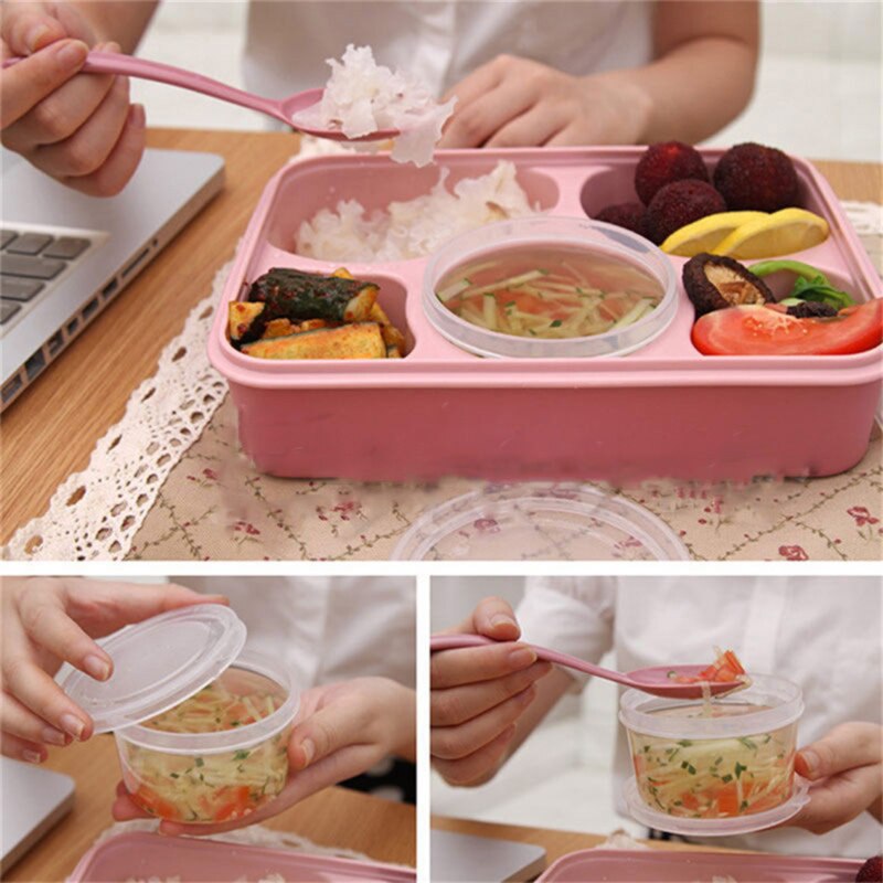 The Portable Five-Point Grid Lunch Box Microwave Lunch Box Fruit Food Storage Box Outdoor Picnic Lunch Box