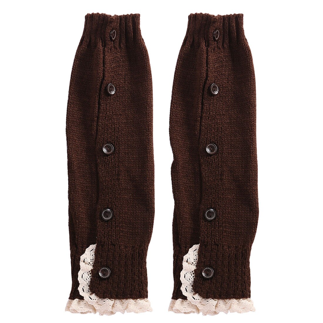 Pudcoco Girls Kids Cable Knit Ribbed Lace Frills Leg Warmers Legwarmers 8 Colours: Brown