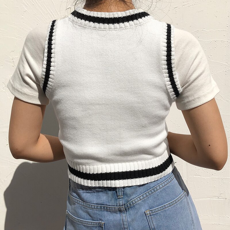 pory roku krowa wydrukować trykotowy sweter czołg szczyt kobiety anglia moda dzianina kamizelka retro bez rękawów swetry Preppy styl ASSW81901