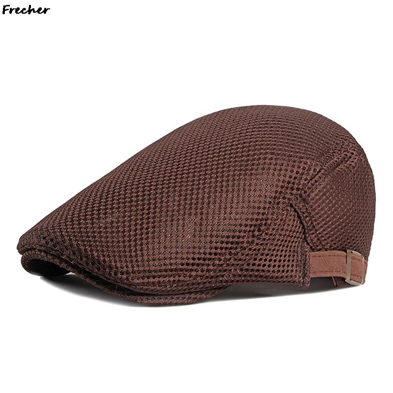 Casquette de livreur de journaux en maille respirante, chapeau plat d'été pour hommes et femmes, béret britannique, Casquette de conduite, Cabbie de Golf à la: vert militaire