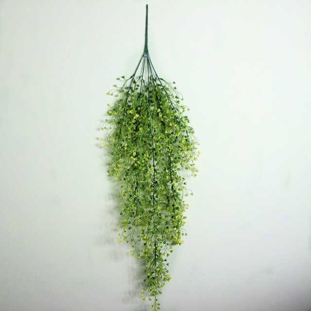 Planta Artificial colgante en 3 colores + Mini cesta de flores de mimbre para pared, accesorios para decoración del hogar, decoración del balcón: yellow