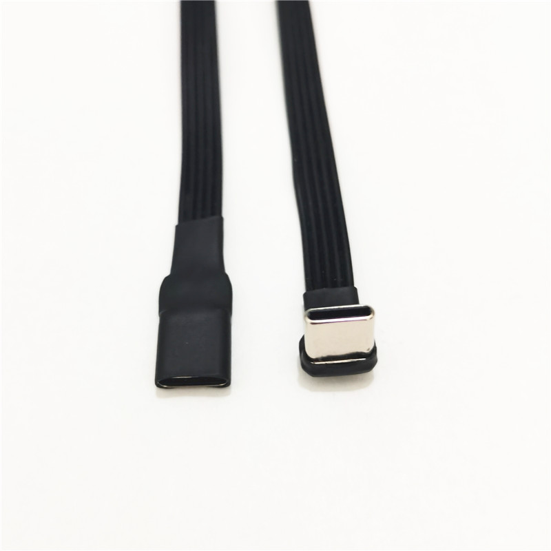 USB-C tipo C macho arriba abajo en ángulo de 90 grados a USB C tipo c Cable de datos hembra Cable plano USB tipo c 0,2 m/0,5 m/1m/1,5 m: Azul / 0,2 m