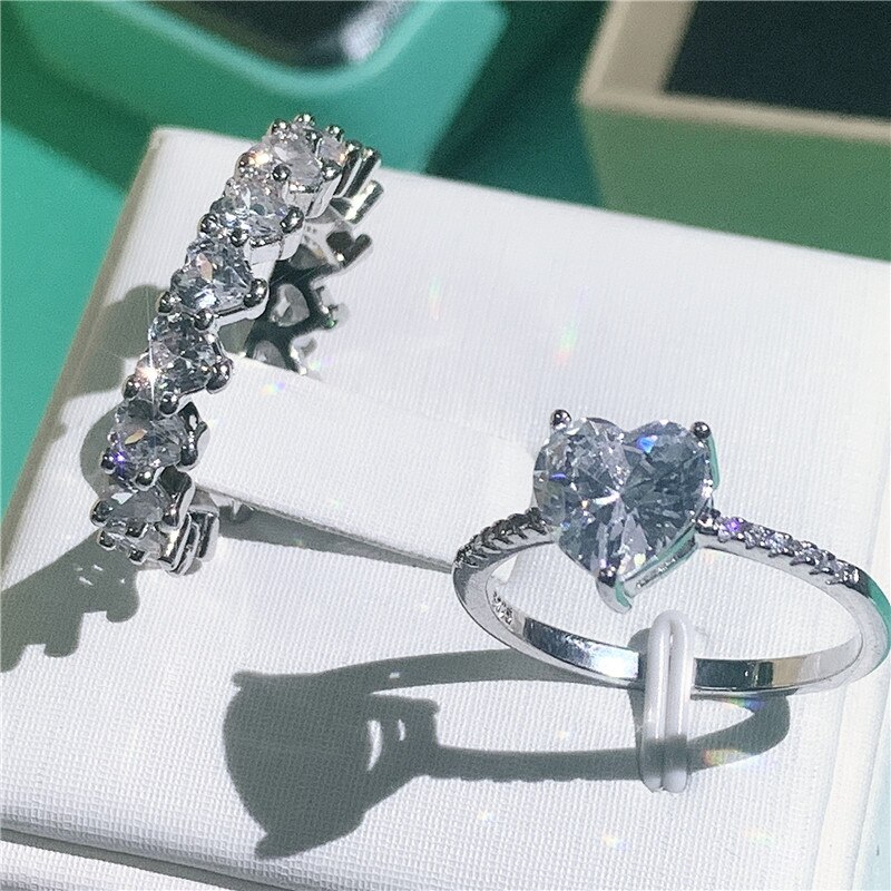 Luxury Heart shape Ring 925 Sterling silver AAAAA cz Engagement Promise Wedding Band Rings for Women Bridal Party Jewelry