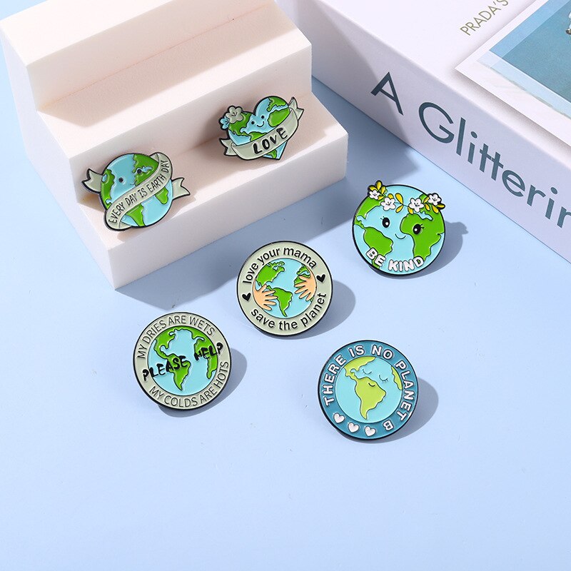 Creativo serie di protezione ambientale verde spilla in lega personalità della moda ambiente per la cura della terra accessori per Badge selvatici