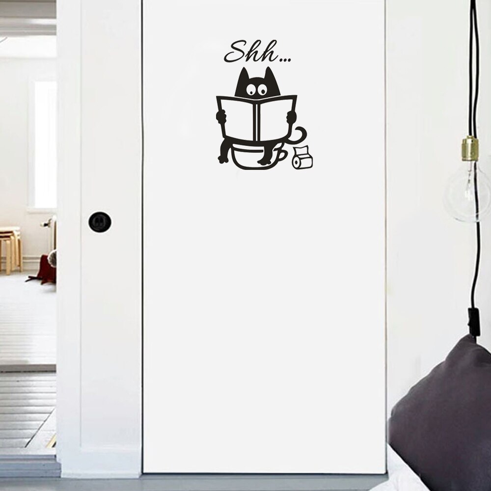 Toilet klistermærker sød kat shh toilet sæde kunst vægmaleri aftagelig tegneserie kat badeværelse dør klistermærke sjov plakat diy boligindretning