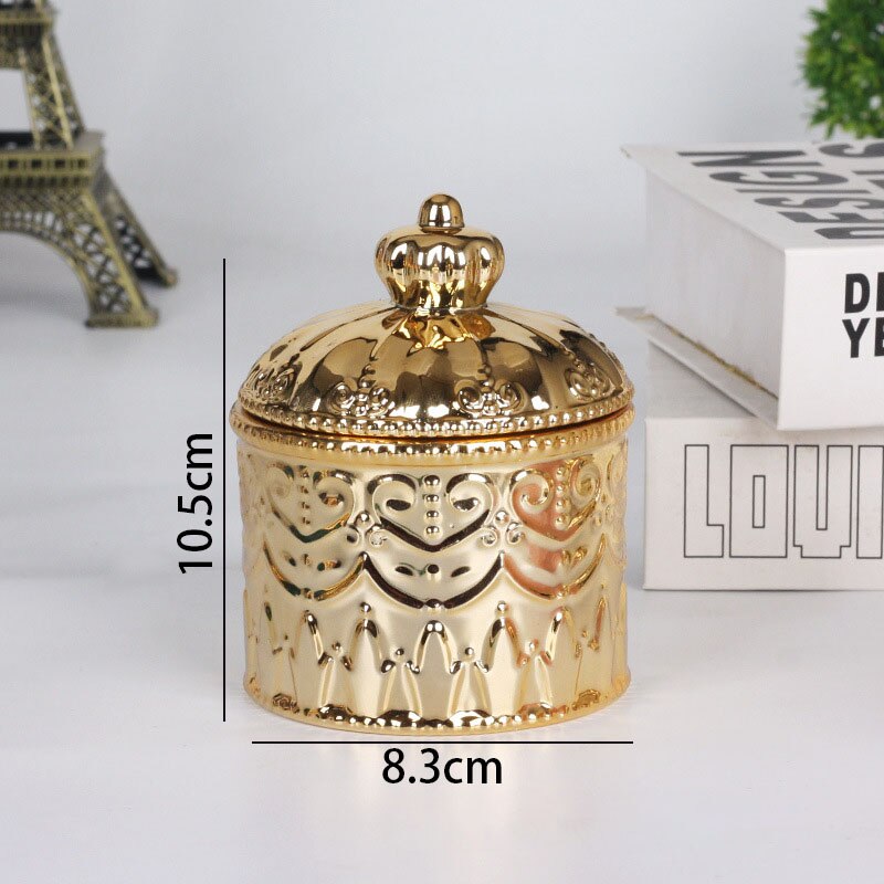 European Ceramic Storage Jar Gold Plated Decorative Bedroom Jewelry Container Relief Necklace Organizer Home Decoration