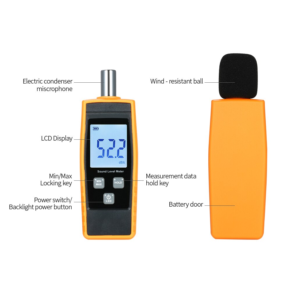 LCD Digital Sound Level Meter DB Meters 30-130dBA Noise Volume Measuring Tool Decibel Monitoring Tester Max/Min/Data Hold Mode