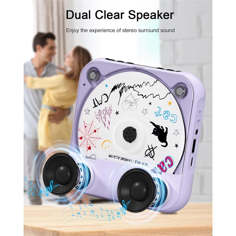 B68C CD Player Portable Rechargeable Portable CD Player With Bluetooth Dual Stereo Speakers