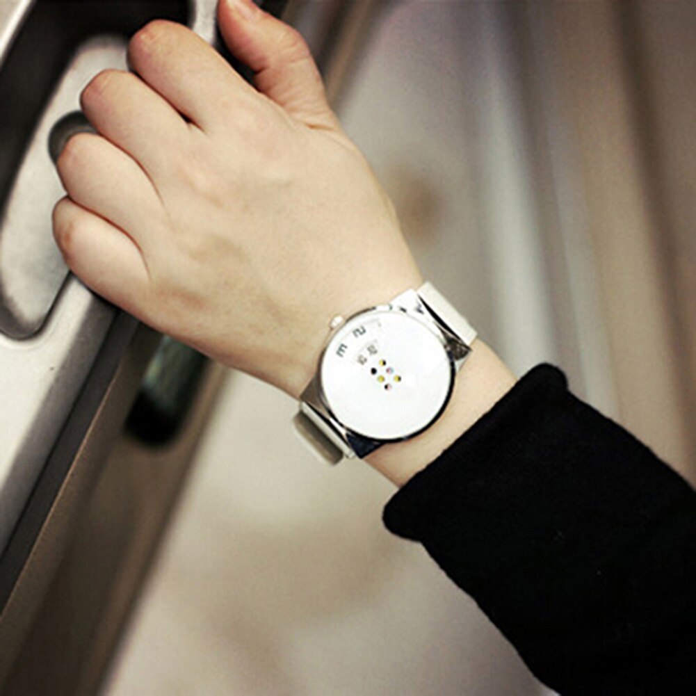 Dames heren paar horloge quartz horloge klok heren leren band kleurrijke beweegbare wijzerplaat eenvoudig polshorloge