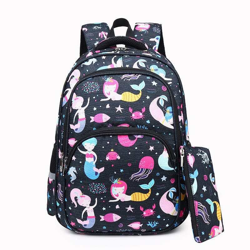 Girl Printing Primary Bookbag Waterproof School Backpacks For Girls Kids School Bags Children Mochila: black