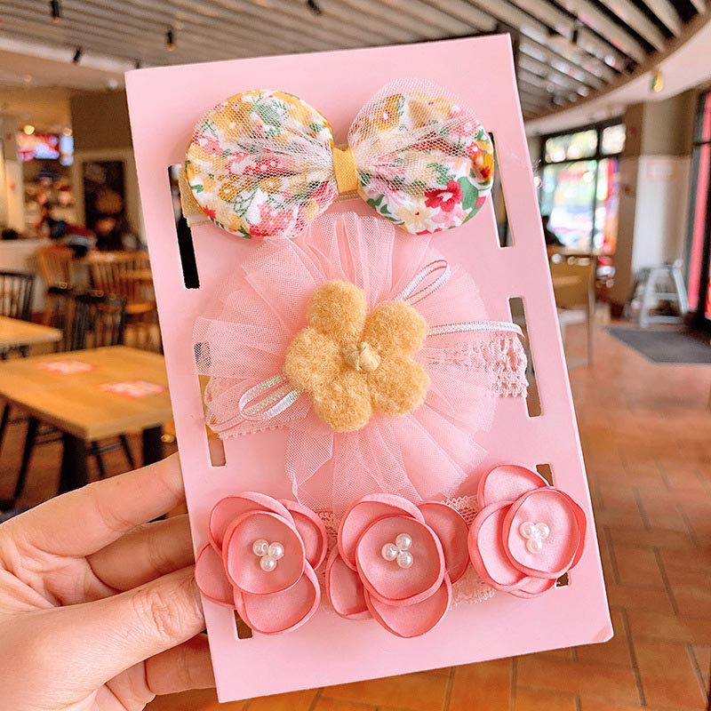 3 Pcs/Set Lace Flower Baby Headband Crown Bows Hairband Girl Turban Elastic Baby Hair Band Newborn Baby Hair Accessories: Style 3 G03