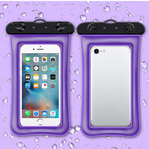 Universal gennemsigtig vandtæt taske mobiltelefon taske til 3.5 to 6 tommer telefon bærbar drifting snorkling svømning tilbehør: Lilla