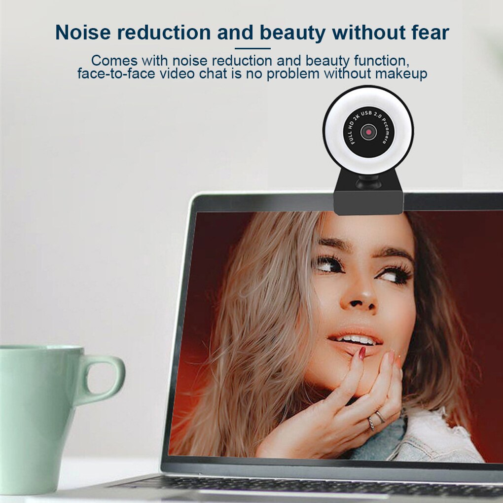 1080P Web Camera USB LED Computer Camera Adjustable White 5500K Video Webcam with Microphone for PC Twitch Skype OBS Steam