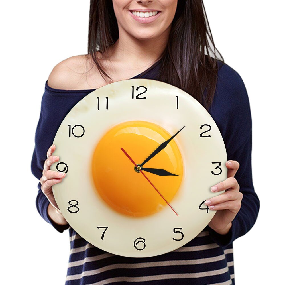 Fried Egg Kitchen Wall Clock Modern 3D Wall Clock Breakfast Food Wall Art Dining Home Decor Silent Wall Watch
