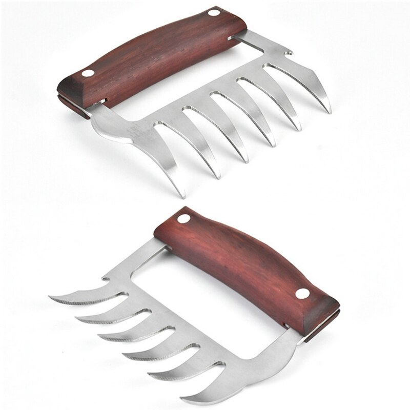 2 pieces of stainless steel barbecue fork with wooden handle