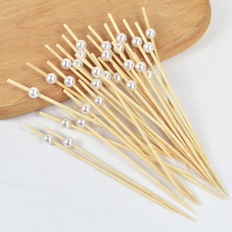 100 stks Bruiloft Parel Wegwerp Spiesjes Voedsel Fruit Picks Bamboe Cocktail Buffet Taart Tandenstoker Bruiloft Verjaardag Benodigdheden