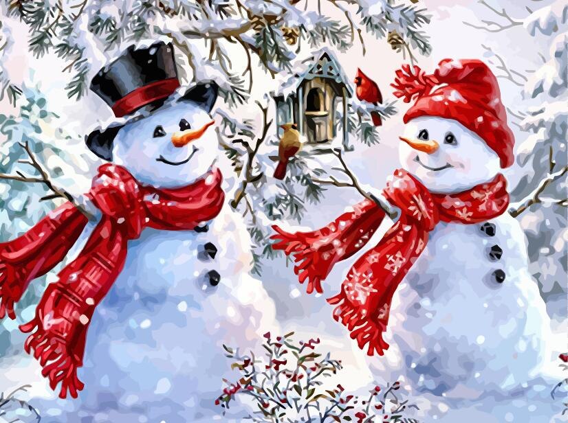 HUACAN Oil Painting Snowman Kits Drawing Canvas HandPainted DIY Pictures By Numbers Christmas Art Home Decoration: SZHC1-761