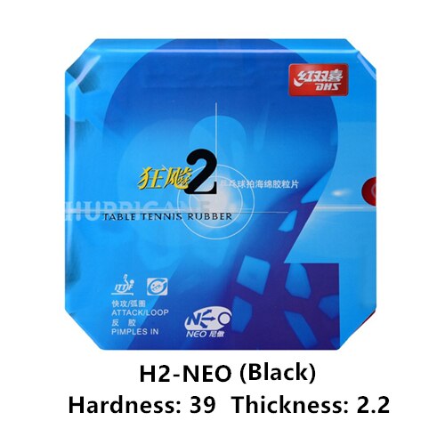 DHS Hurricane 2 neo Table Tennis Rubber Original pips-in DHS ping pong sponge: H39 T2.2 Black