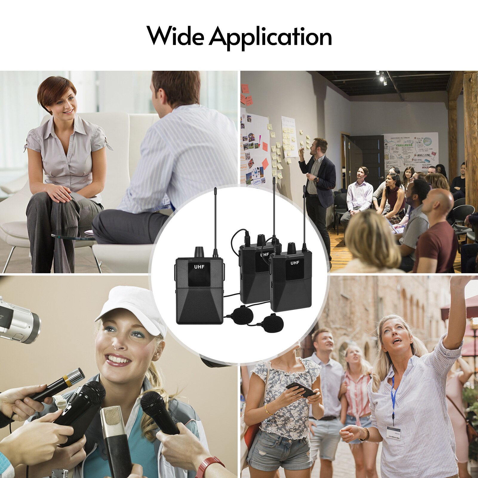 ammoon UHF Wirless Microphone System with 2 Body-pack Lavalier Transmitters Receiver for Smartphone Camera Video Recording