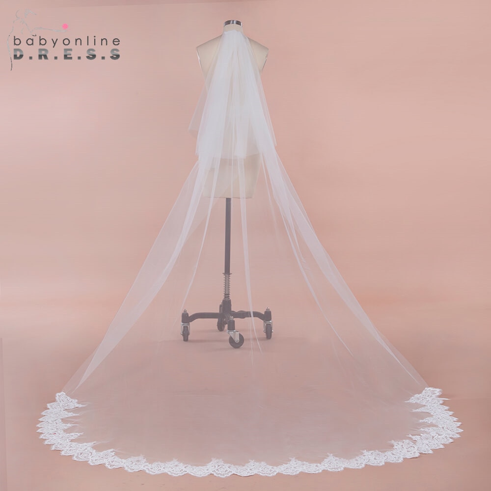 Voile Mariage 3M Pailletten Lace Edge Kathedraal Lange Wedding Veil Met Kam Twee Lagen Gezicht Bedekt Tule Bruidssluier veu De Noiva