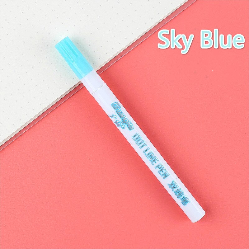 LLD 12Colors Metallic Double Lines Highlighter Out Line Pen Stationery Art Drawing Art Marker Calligraphy Lettering Scrapbooking: K