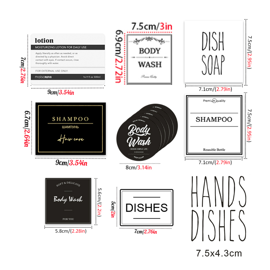 Shampoo Bottle Label Set Bathroom Soap Conditioner Body Wash Labels Soap Dispenser Detachable Waterproof Sticker Set