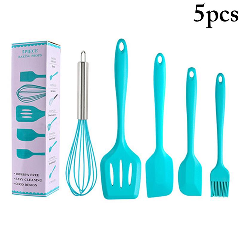 Juego de utensilios de cocina resistentes al calor, utensilios de silicona de grado alimenticio para hornear, accesorios de cocina, 5 unids/set: Blue