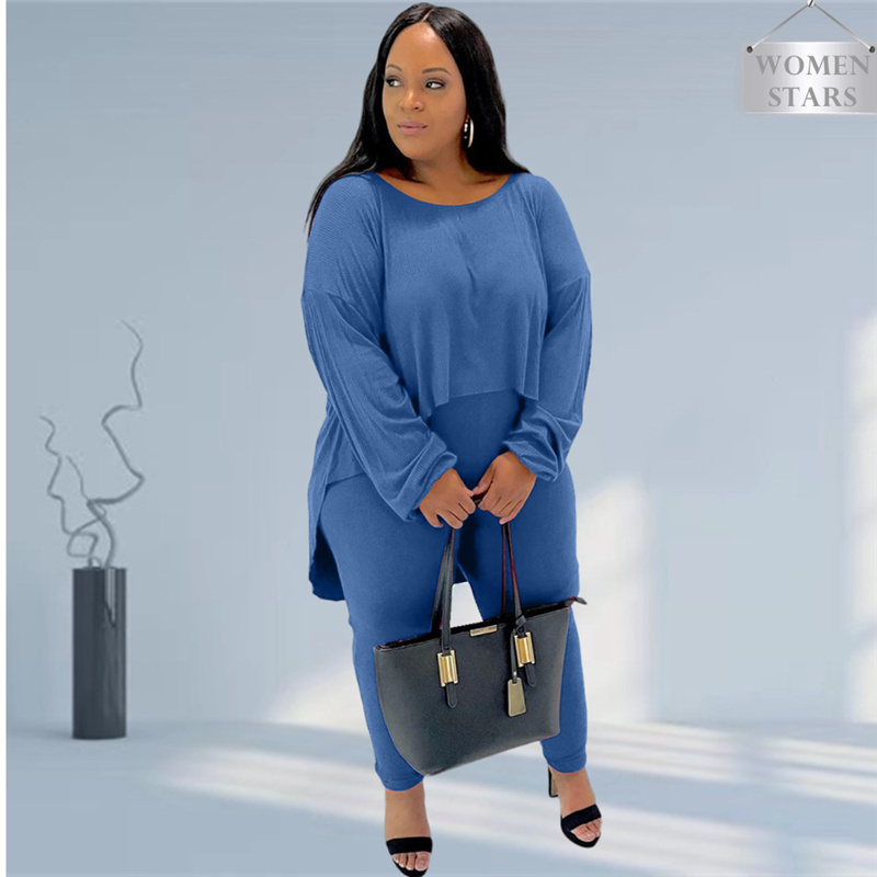 Plus Size Broek Sets Vrouwen Vallen Kleren Casual 2 Delige Set Onregelmatige Hem Tops Stretch Leggings Trainingspak