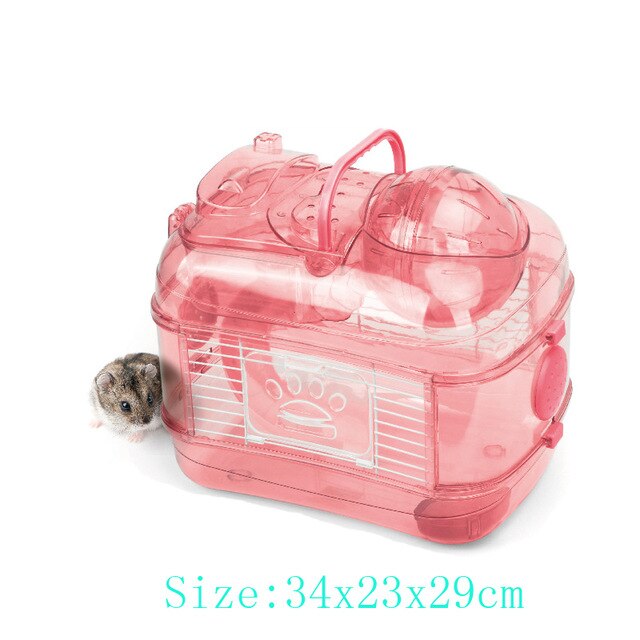 dessin animé acrylique Hamster maison Double cristal sport cobaye grande Villa écureuil Cage rose bleu petit nid pour animaux de compagnie: Type 1