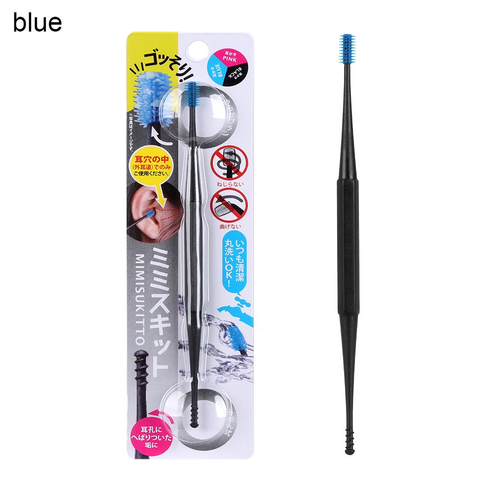 Oor Lepel Lepel Spiraal Oorreiniger Ear Wax Curette Siliconen Oor Pick Ear Wax Remover Double-Ended Earpick: blue