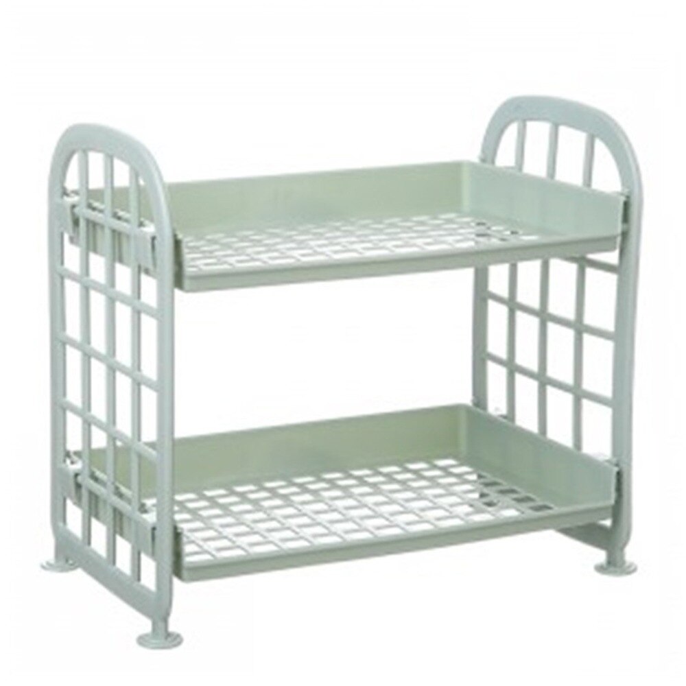 2 Layers Kitchen Bathroom Plastic Square Storage Organizer Shelf Rack Kitchen Shelf Organiser Storage: Green