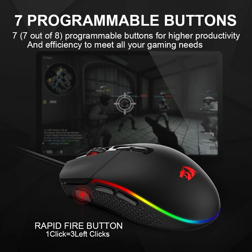 Redragon INVADER M719 RGB USB wired Gaming Mouse 10000 DPI programmable game mice backlight ergonomic laptop PC computer