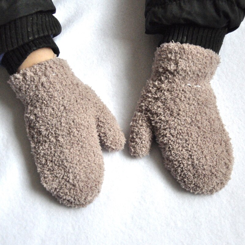 Gants polaires corail, doux et chauds, pour garçon et fille,mitaines d'hiver épaisses, doigt complet, pour bébé, nouveaux, tendance,: Marron