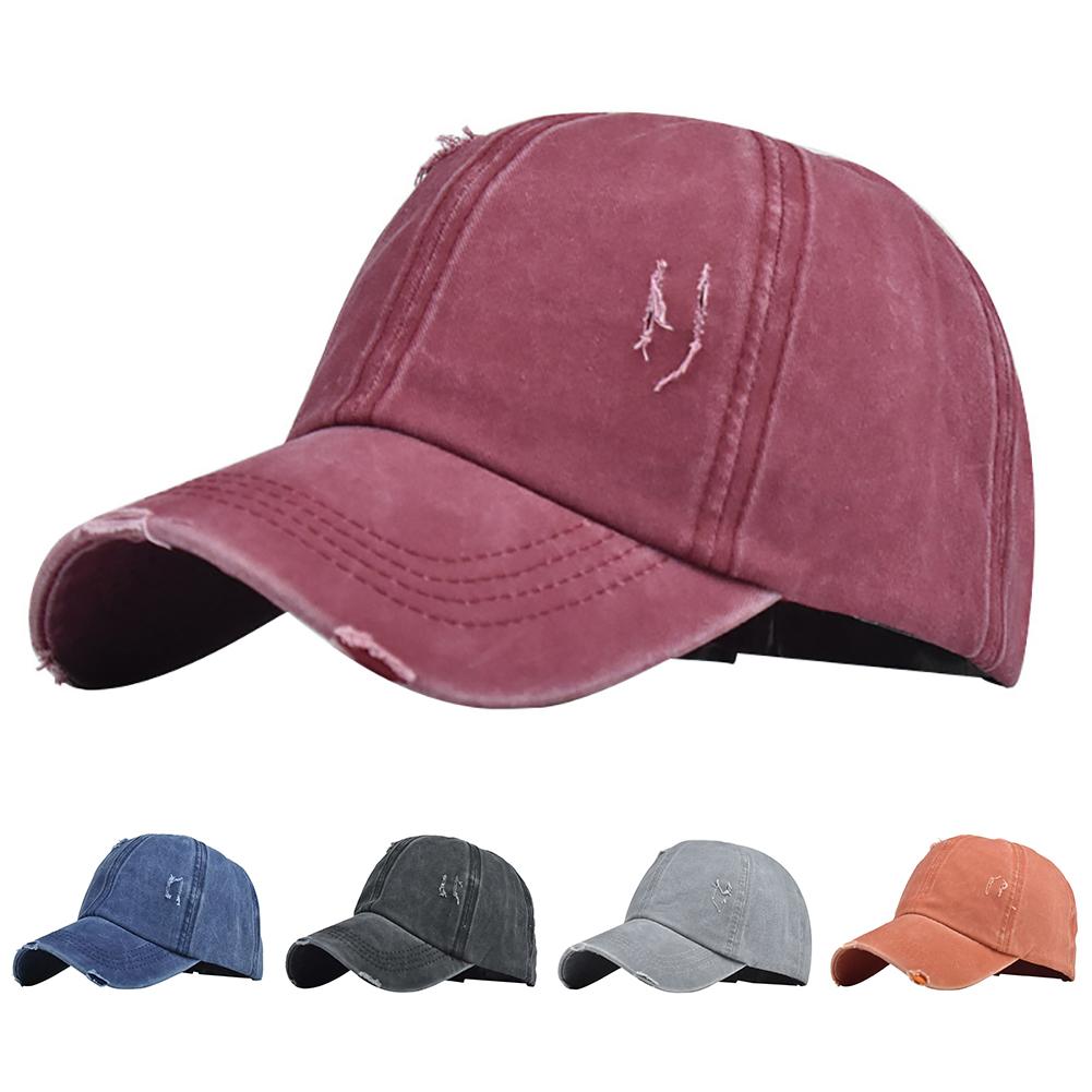 1pc stevige lente zomer petten unisex vintage gescheurde achterkant uitgehold anti uv outdoor sport hoed baseball pet outdoor verstelbare pet