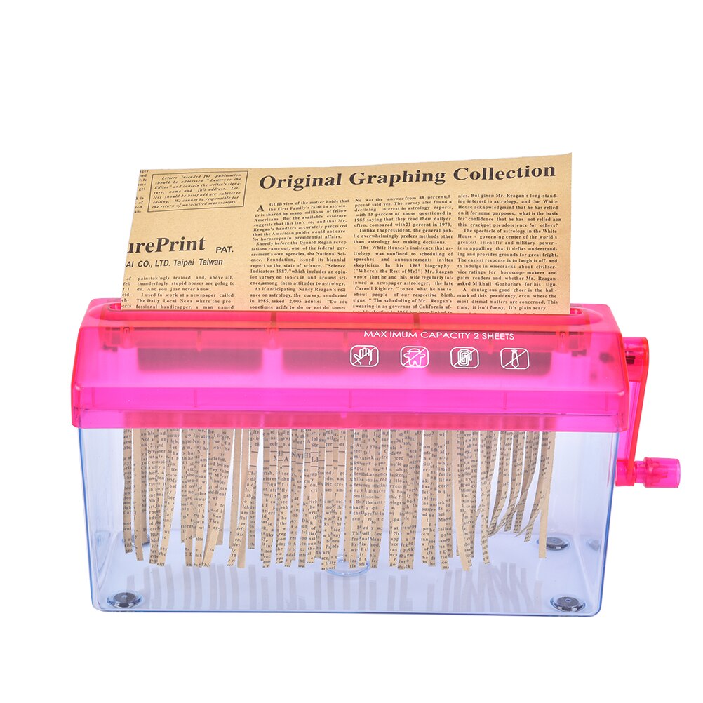 Cutting Transparent Home Office Shredder for A6, Folded A4 Paper Strip-Cut Paper, Mini Hand Crank Paper Shredder Paper: red