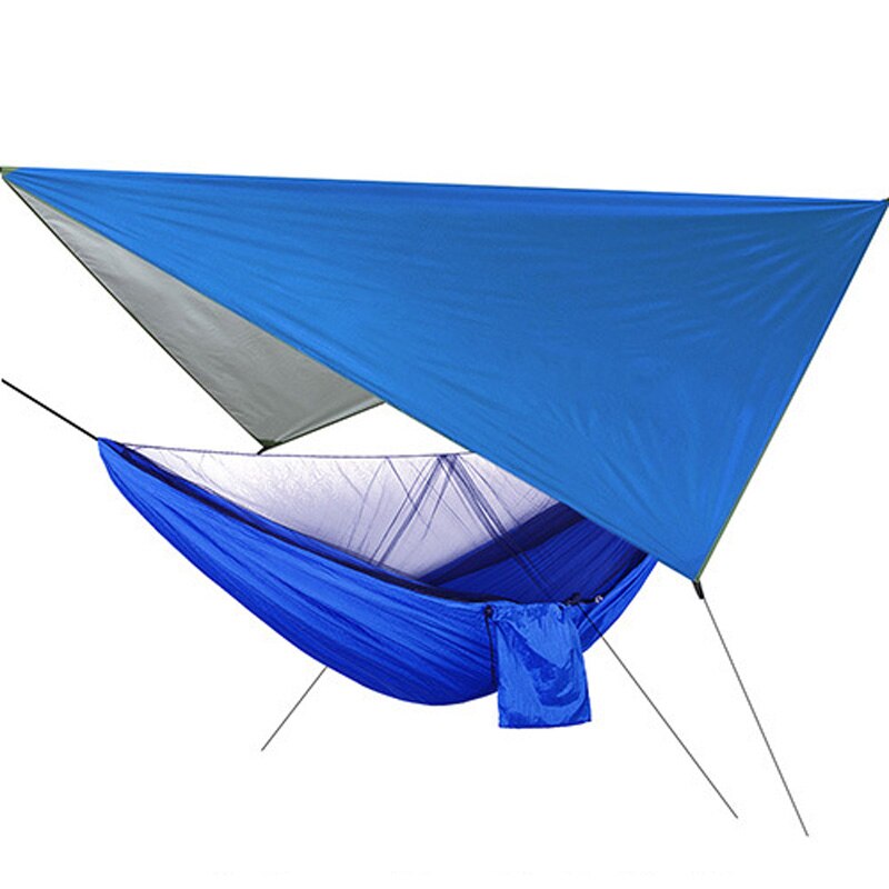 Outdoor Hängematte Zelt Mit Wasserdicht Baldachin Markise Set Automatische Schnell Öffnung Camping Hängematte mit Moskito Net Sonnenschirm OD008: Blue-blue