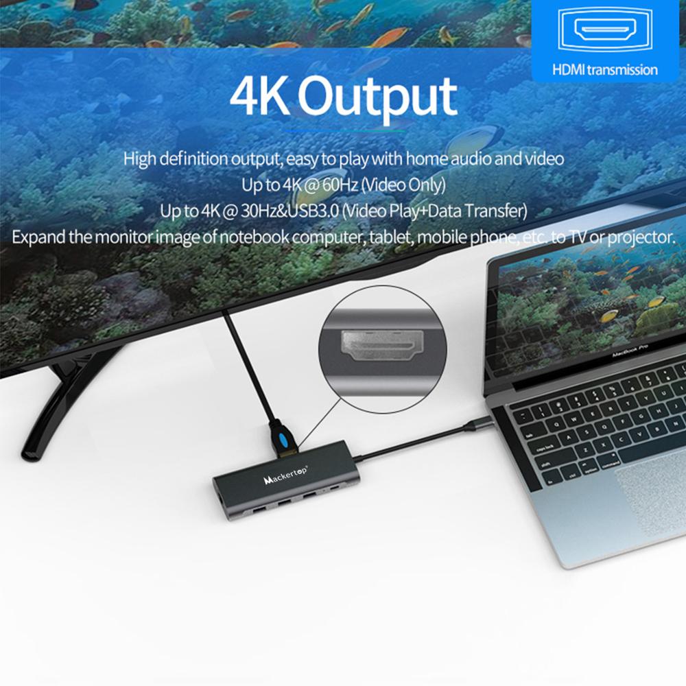 Type USB-C Hub Adapter Compatibel Voor Alle Computers, power 9-In-1 Usb C Hub Dongle Met 4K Hdmi, micro Sd En Sd-kaart Slots