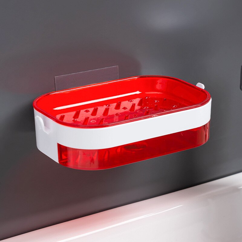 Badkamer Zeep Houder Wandmontage Zelfklevende Douche Zeepbakje Douche Platen Zeep Opbergdoos Met Afvoer Badkamer Benodigdheden: Red