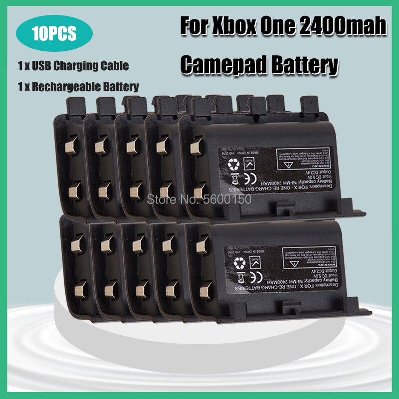 2400mAh Ni-MH Rechargeable battery pack + USB Cable For XBOX ONE Controller Wireless Gamepad Replacement Batteries kits: 10PCS