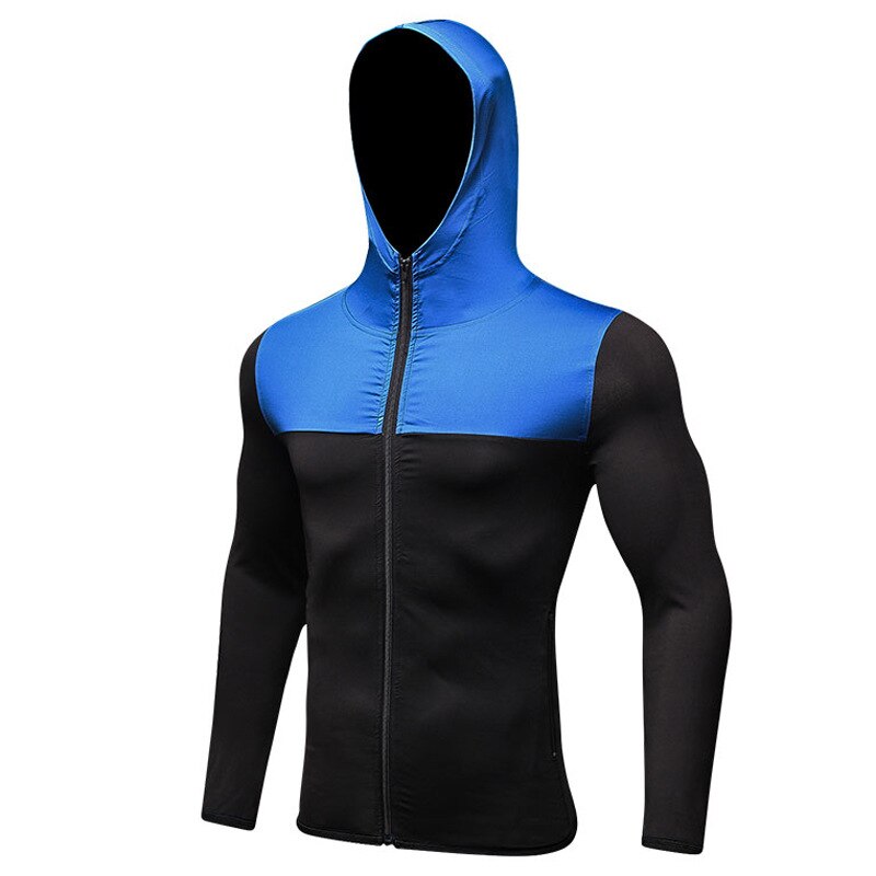 Quick Dry Running Jacket for Man Training Fitness Hoodies Sportswear for Gym Long Sleeve Zipper Jacket Running Coat: Blue / XXL