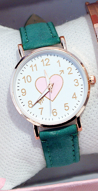 reloj bonito con esfera en forma de corazón para mujer, reloj de para estudiantes, reloj sencillo para novia, orologio donna: Verde oscuro