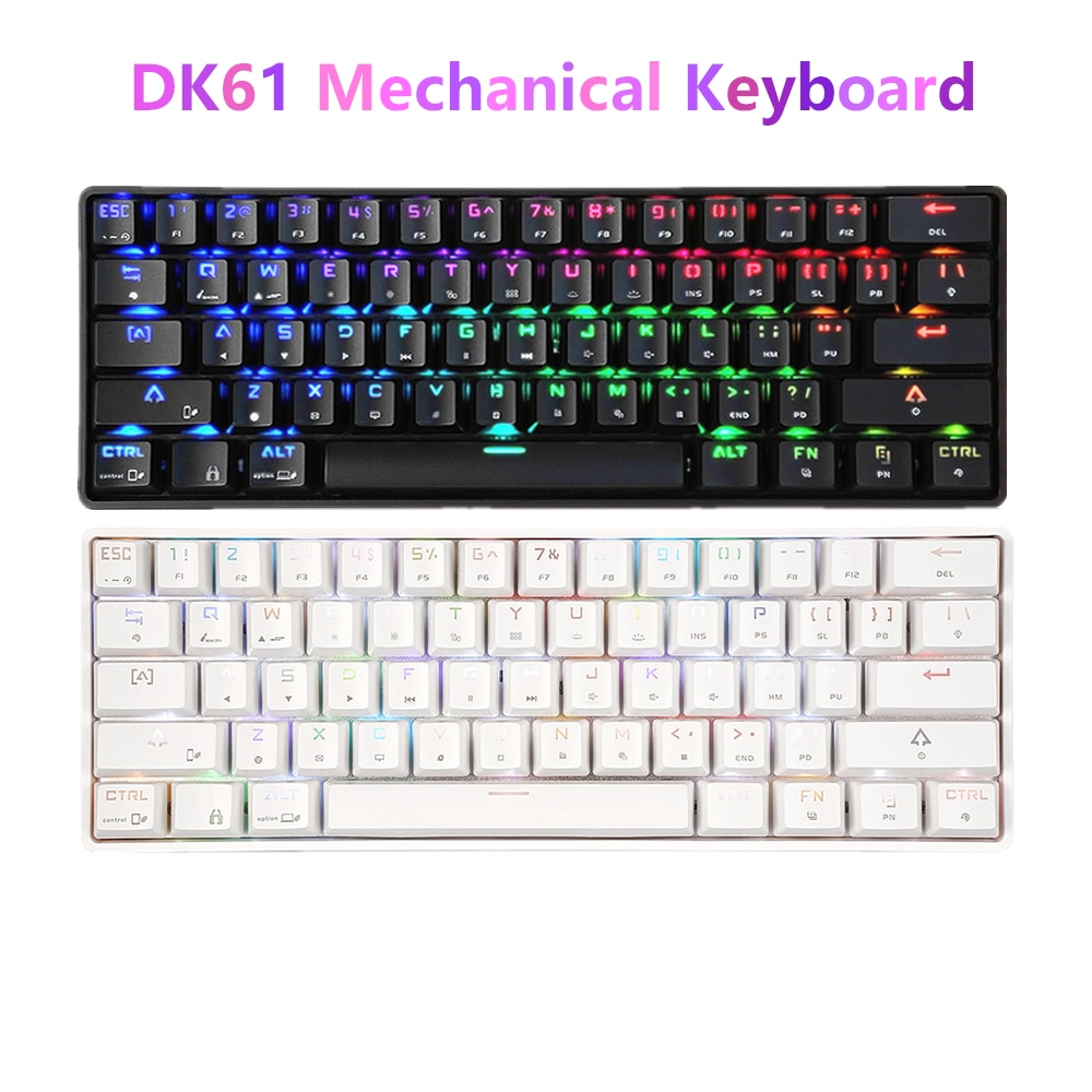 DK61 Wireless Bluetooth Mechanical Keyboard USB Wired Keyboard Blue Switch 61 Keys RGB Backlit Keyboard for Windows Mac Android