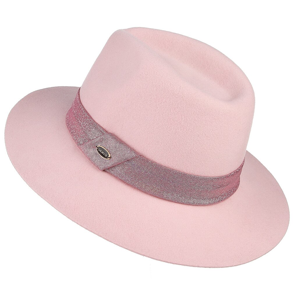 European American Women's Wool Fedoras Hat Female Concave Top Fedora Cap Ladies Church Party Banquet Hats H7201: PinkB