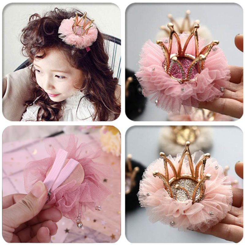 Children Kidds Girl Princess Rhinestone Crystal Lace Crown Hairpin Clip Style Decoration Accessory