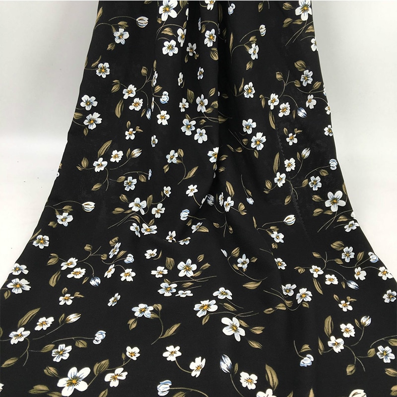 Blanco suave Floral tela raso estampado vestido camisas negro rojo rosa amarillo verde y azul oscuro por el metro 150cm de ancho