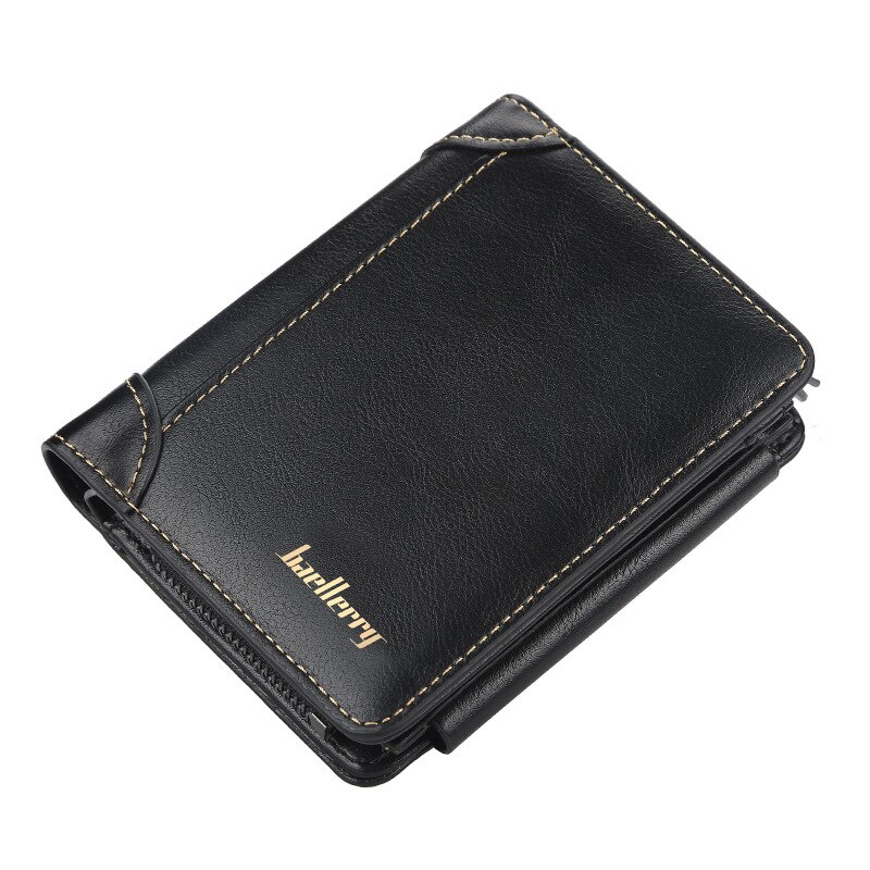 Cartera para hombre, versión coreana, billetera corta con cremallera Vertical y tres pliegues con hebilla de cambio: Black