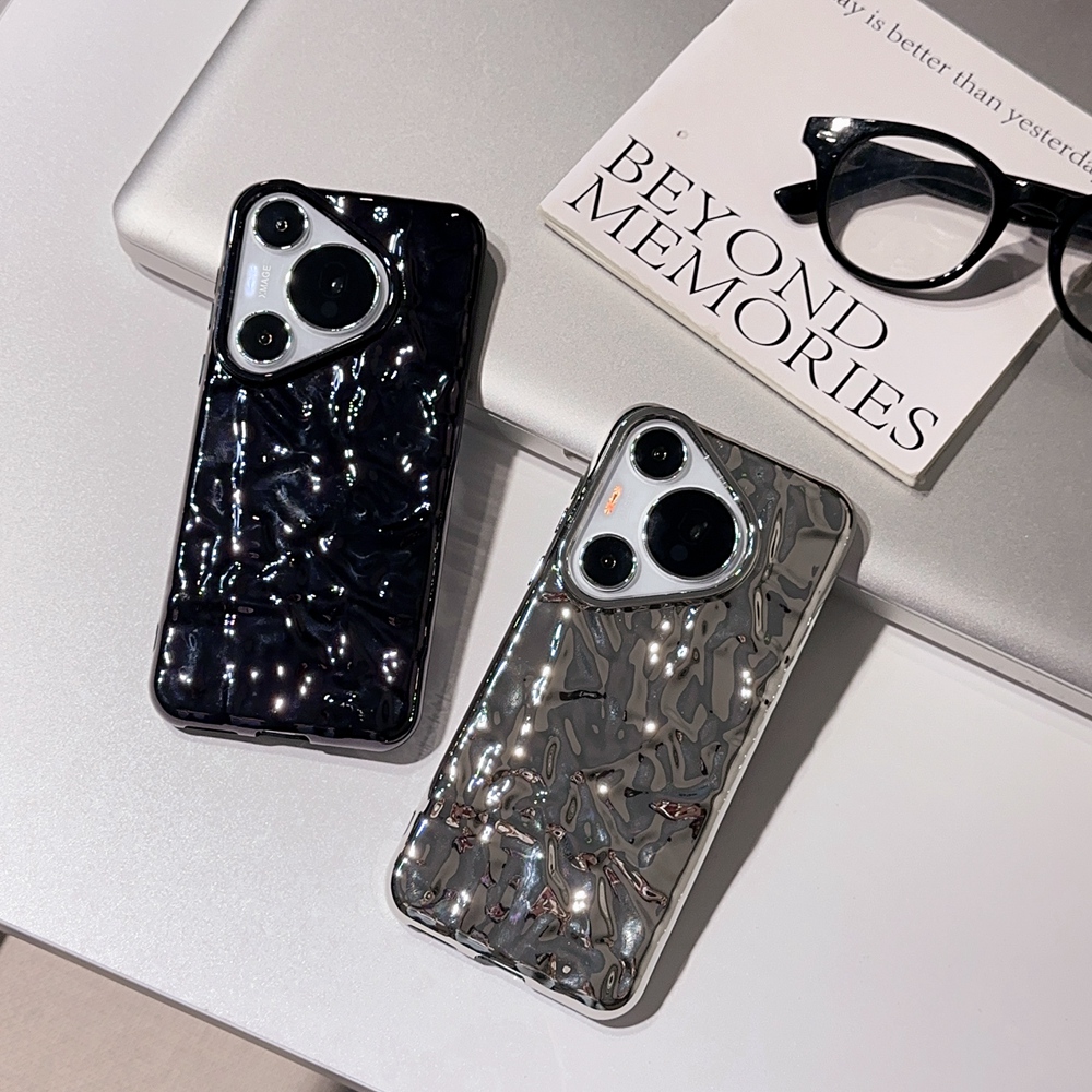 Coque de téléphone souple à plis 3D, étui noir brillant argenté pour Huawei P20 P30 P40 P50 P60 Mate 30 40 50 60 70 Pro Pura 70 80 Pro Plus