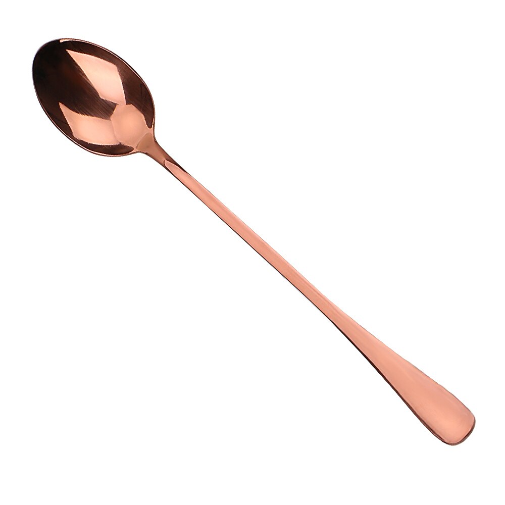 Rustfrit stål langskaft ske 19.5 cm is kaffeske bordservice ske hjemmekøkken: Rose guld