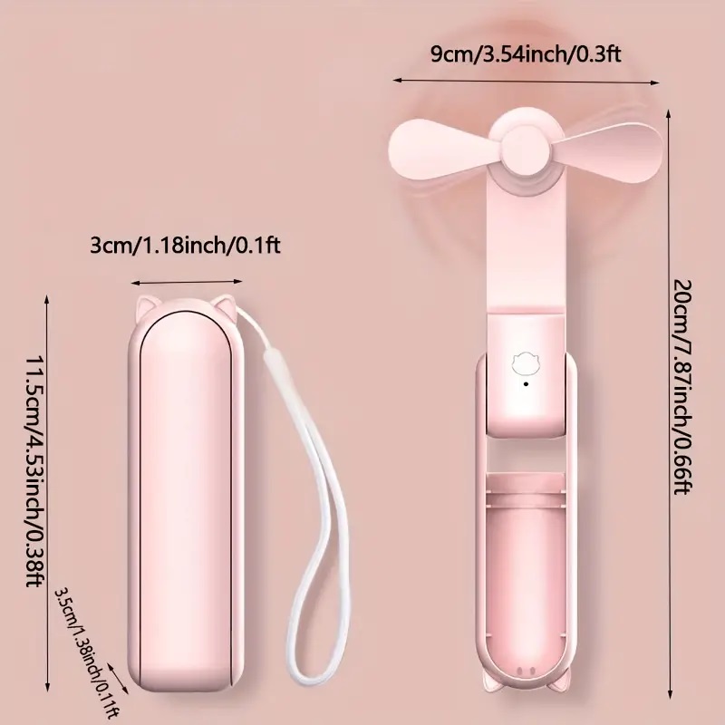 Tragbarer Mini-Ventilator, wiederaufladbar über USB, 3-stufig verstellbar, faltbarer Handventilator, geeignet für Frauen, Reisen, den Einsatz im Freien