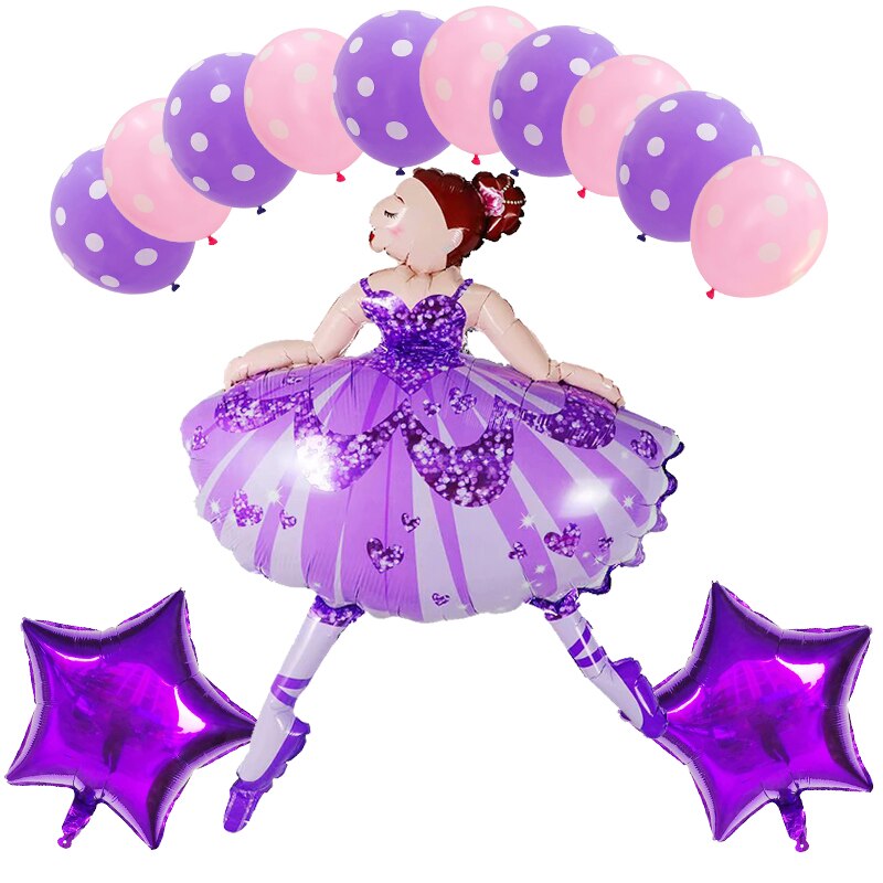 13Pcs 104*66Cm Shiny Ballerina Meisje Folie Ballonnen Set Balletdanser Helium Globos Meisjes Gelukkige Verjaardag Party decoratie Benodigdheden: purple set